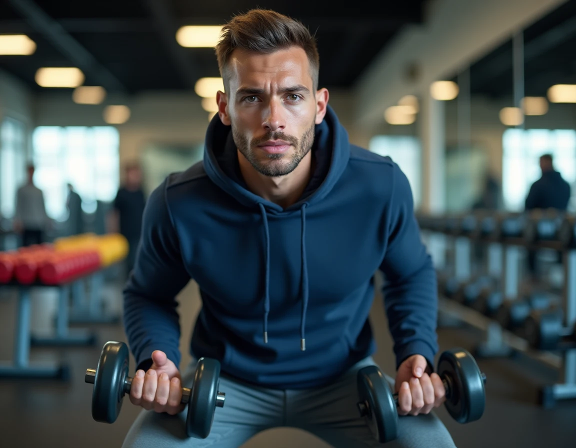 Homme reprenant le sport avec un abonnement mensuel sans engagement dans une salle de fitness moderne