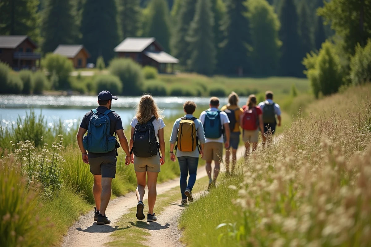 Groupe de randonneurs marchant près d